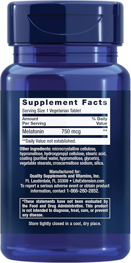 Life Extension Melatonin 6 Hour Timed Release, 750 mcg, Extended-Release Formula for Gentle Sleep Support, Healthy circadian Rhythms, Cellular Defense, Gluten-Free, Non-GMO, Vegetarian, 60 Tablets