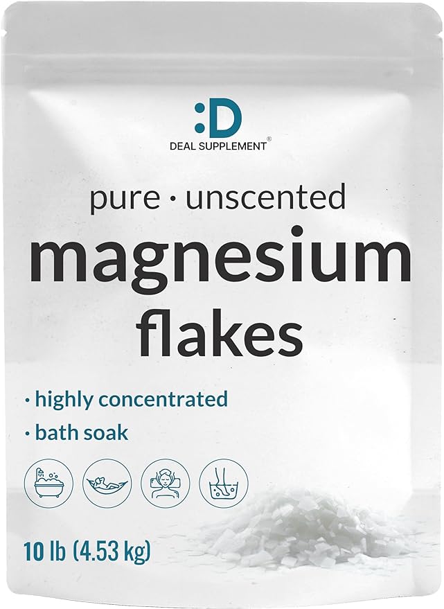 Pure Magnesium Flakes Bath Soaks, 10lbs - Natural Epsom Salt Substitute | High-Absorption Magnesium Chloride Flakes | Hydrates Skin & Promotes Relaxation