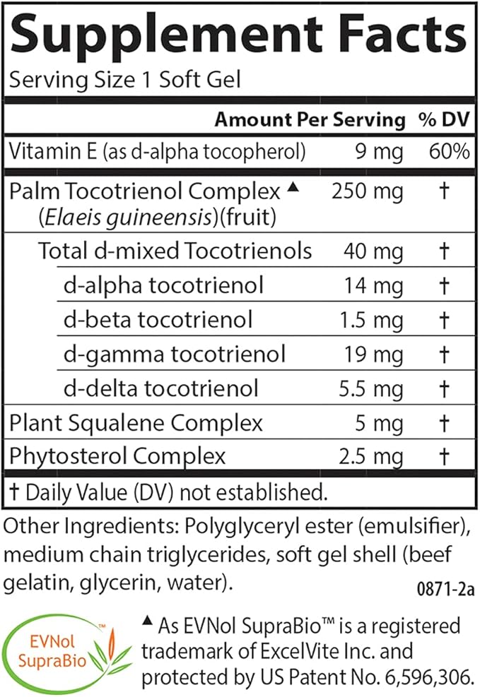 Carlson - Tocomin SupraBio, Bio-enhanced Tocotrienol Complex, Supports Healthy Brain & Cardiovascular System, 60 soft gels