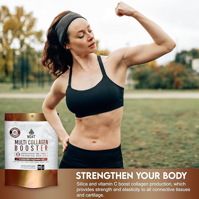 Multi Collagen Booster Powder – Extra Strength Collagen Supplement with Added Keratin, Biotin, Hyaluronic Acid, Vitamin C & Silica – Extra Nutrients for Hair, Nails,& Skin -1 Pound