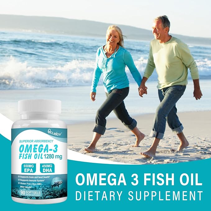 Omega 3 Fish Oil Supplements,Triple Strength Omega 3 Nutritional Supplement with 650mg EPA 450mg DHA Per Serving - Brain, Eye, Heart & Immune Health Support - 90 Softgels (45 Serv)