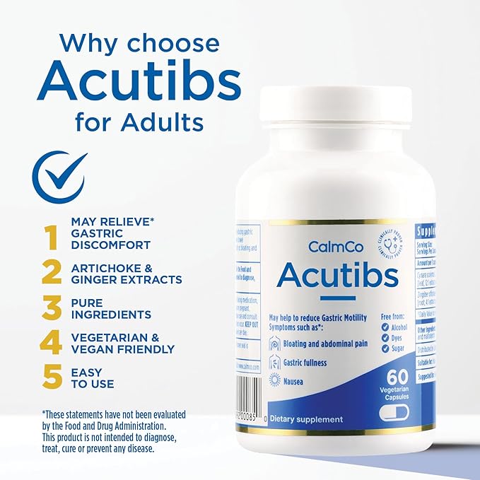 Acutibs Vegan Capsules - Natural Digestive Aid with Artichoke & Ginger Extracts for Gastric Discomfort Relief, Nausea, Bloating & Abdominal Pain, Helps Ease IBS and Reduce Gut Inflammation, 60 Count