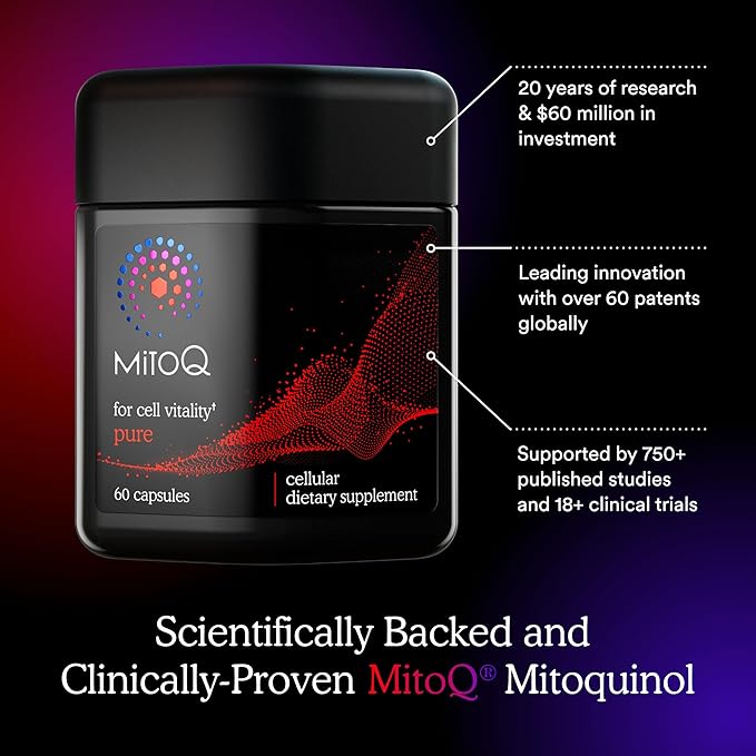 MitoQ Pure Advanced Mitochondria Supplement Superior Bioavailability to CoQ10 | Reduces Free Radical Damage for Healthy Aging, Metabolism, Heart Health, Energy, Strength & Mobility