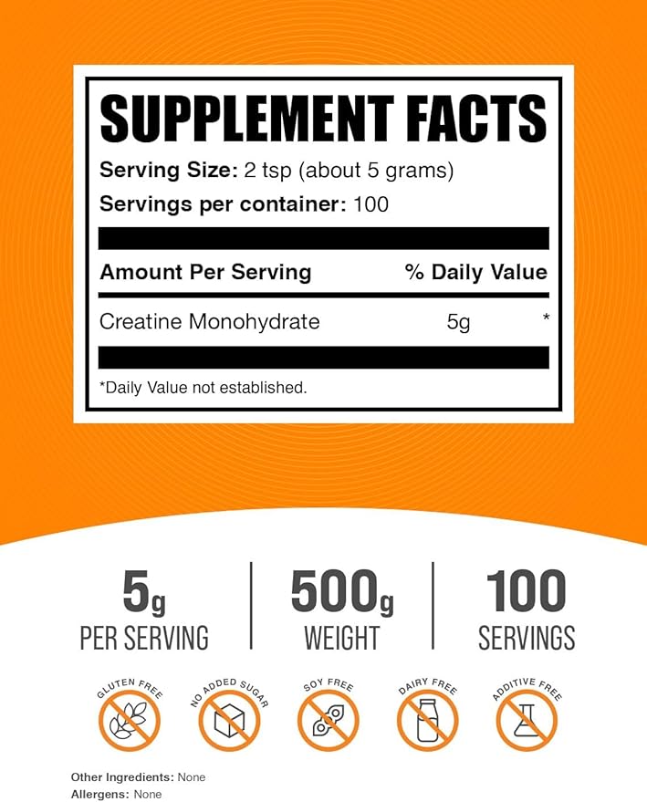 BulkSupplements.com Creatine Monohydrate Powder - Creatine Supplement, Micronized Creatine, Creatine Powder - Unflavored & Gluten Free, 5g (5000mg) per Servings, 500g (1.1 lbs) (Pack of 1)