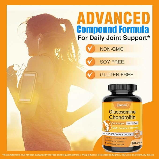 Glucosamine Chondroitin Joint Support Supplement, with MSM Turmeric Boswellia, Glucosamine Sulfate, Glucosamine Chondroitin MSM, for Joint Supports & Relief Nutritional Supplements, 120 Capsules