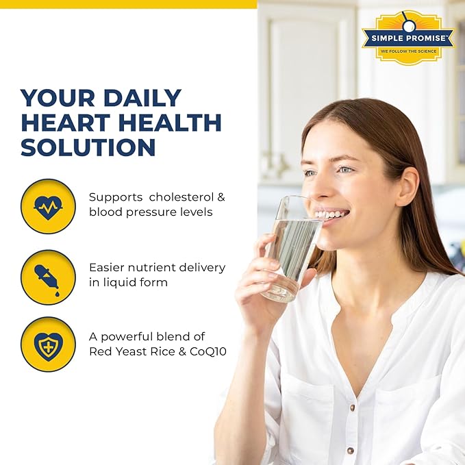 Simple Promise HeartAide - Heart Health Supplement - Red Yeast Rice with CoQ10 (200mg & 100mg) & Inositol - Liquid Drops for Cholesterol & Cardiovascular Support - 4 fl oz, Orange Cream Flavor