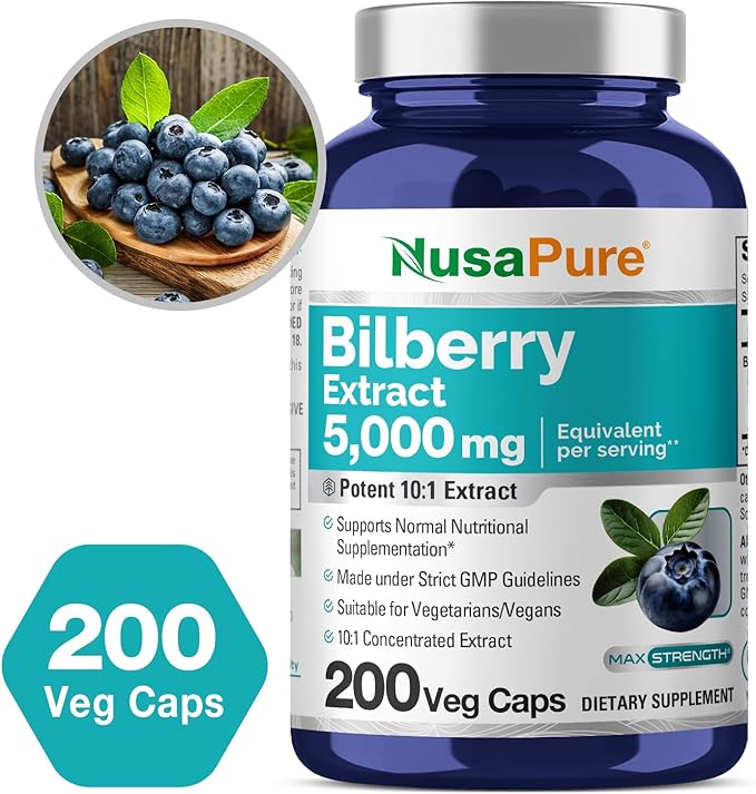 NusaPure Bilberry Extract 5,000mg 200 Vegetarian caps (Non-GMO, Vegan)
