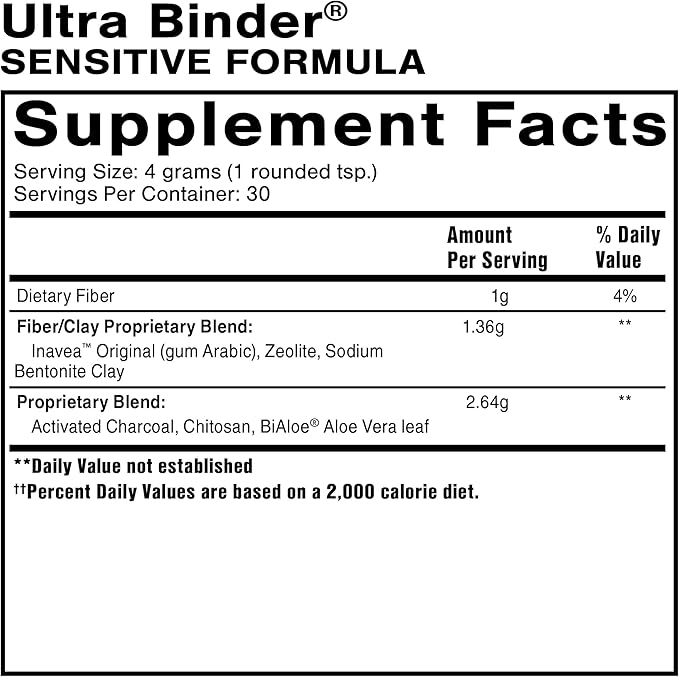 Quicksilver Scientific Ultra Binder Sensitive Formula - Gut Health Supplement with Activated Charcoal, Bentonite Clay - Cleansing Support Powder (120g)