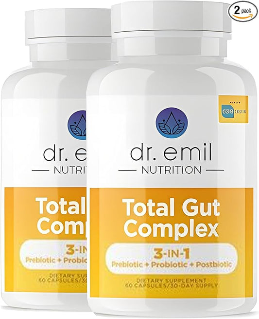 DR. EMIL NUTRITION Total Gut Health Complex - Prebiotic + Probiotic + Postbiotic Gut Health Supplements for Women and Men - Probiotics for Digestive Health & Gut Health, 120 Capsules