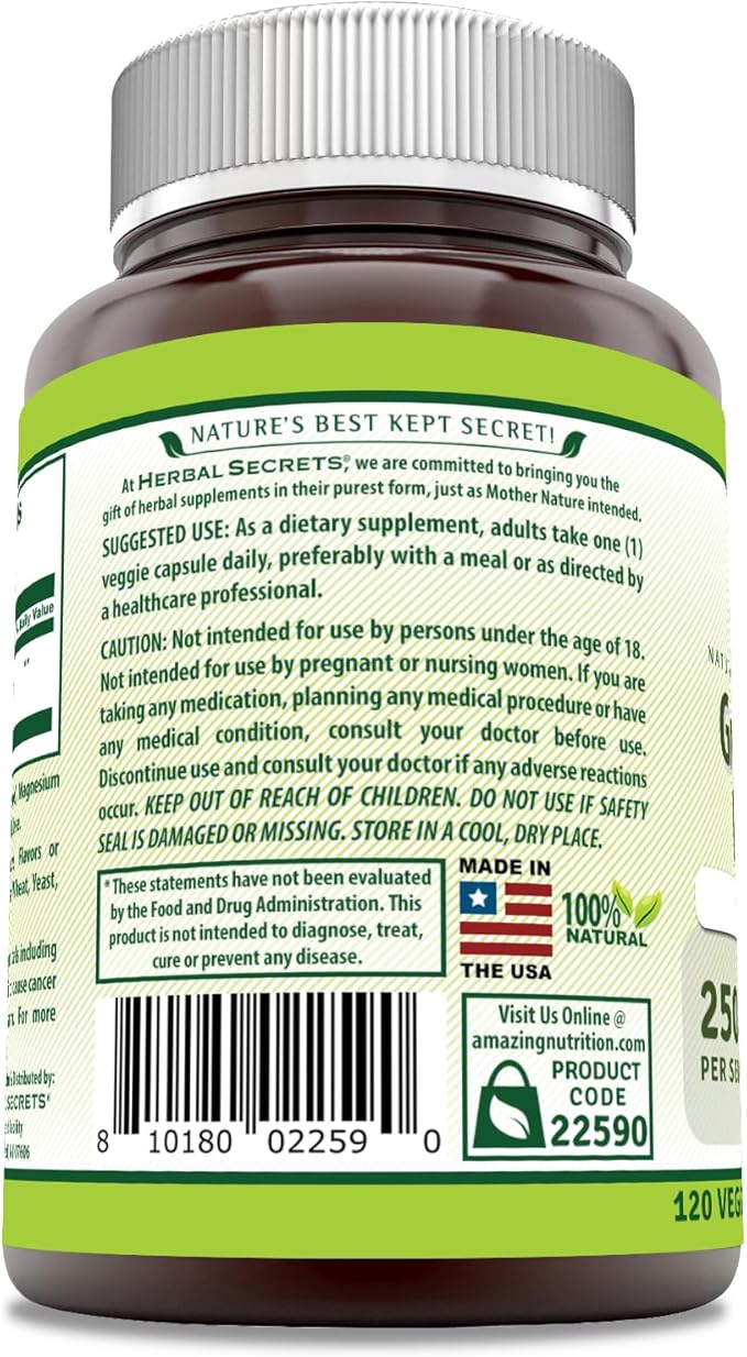 Herbal Secrets Grapeseed Extract Supplement | 250 Mg per Serving | 120 Veggie Capsules | Non-GMO | Gluten-Free | Made in USA