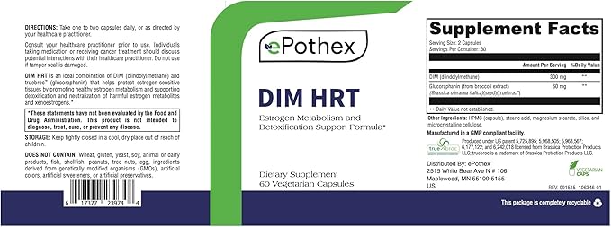 DIM HRT - Estrogen Metabolism + Detoxification Support Formula for Men and Women | DIM + SGS TrueBroc | Hormone Balance, Menopause, Hot Flashes Relief | Gluten-Free, Non-GMO | 60 Capsules