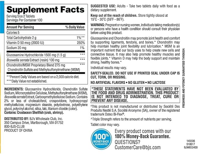 Berkley Jensen Glucosamine Chondroitin – Triple Strength Glucosamine Chondroitin Complex with MSM and D3 – Joint Supplement Tablets for Joint Support and Cartilages, NSF Certified, 200 Ct. (Pack of 1)