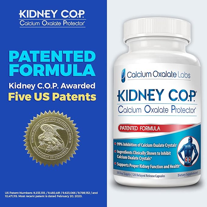 Kidney COP Calcium Oxalate Protector 120 Capsules, Patented Kidney Support for Calcium Oxalate Crystals, Helps Stops Recurrence of Stones, Stronger Than Chanca Piedra Stone Breaker Supplements 3 Pack