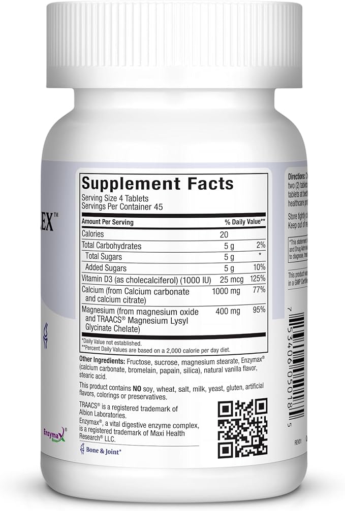 Maxi Health Chewable Calcium Complex - Support Healthy Bones - Vanilla Flavor - 180 Chewies - Kosher