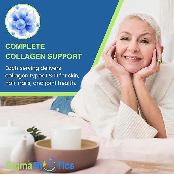 Sigma Biotics Collagen Peptides - Hydrolyzed Collagen Capsules for Hair, Skin, Nails, and Joint Support - High-Strength Collagen Supplements with Type I & III - 3000 mg per Serving - 120 Pills