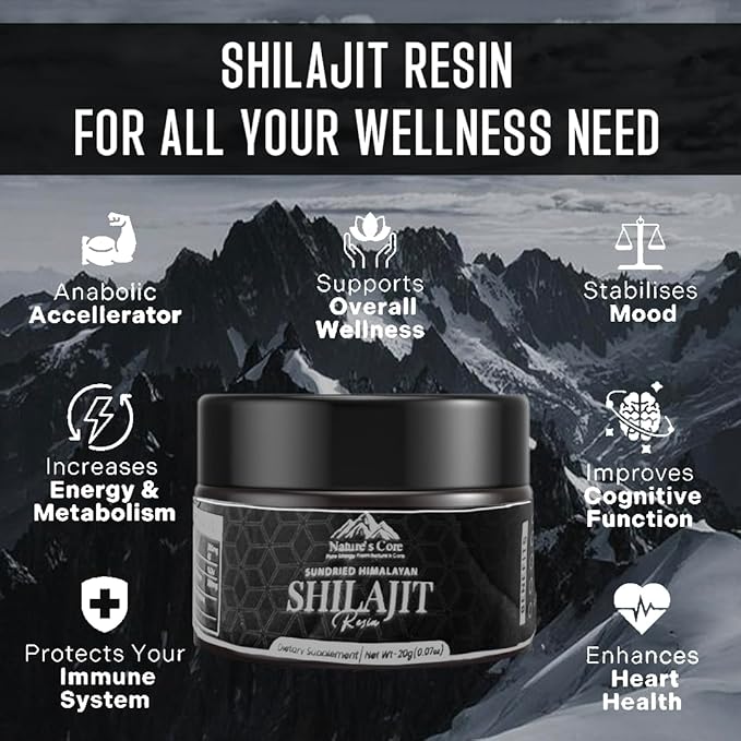 Nature's Core Sundried Himalayan Shilajit, Pure Himalayan Organic Shilajit for Men and Women, Contain 85+ Trace Minerals & Fulvic Acid, Natural 100% Purest Shilajit Resin, 20 Grams