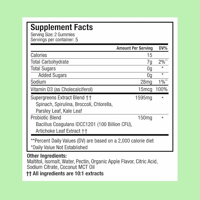 Plant People WonderGreens Veggie Gummies Super Greens with Probiotics Multivitamin Support Gummy for Wellbeing, Energy, Immune and Gut Health, Green Apple Flavor (Trial Size, 10 Count)