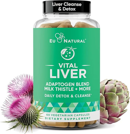 Vital Liver Cleanse Detox & Repair – 9-in-1 Liver Support Supplement – Milk Thistle, Artichoke Extract, Turmeric, Adaptogens – Optimal Liver Function and Digestive Health – 60 Vegetarian Soft Capsules