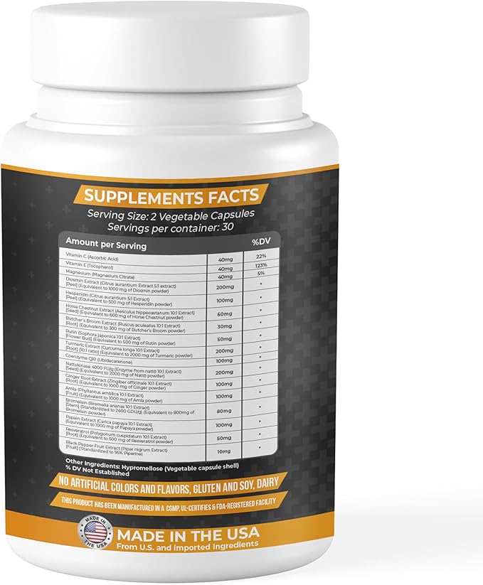 Dash of Vigor 17-in-1 Amla Extract, Papain Supplement, Nattokinase Diosmin Hesperidin Supplement, CoQ10 with Turmeric Extract, Horse Chestnut Extract, Vitamin C and Rutin, USA, 60 Capsules