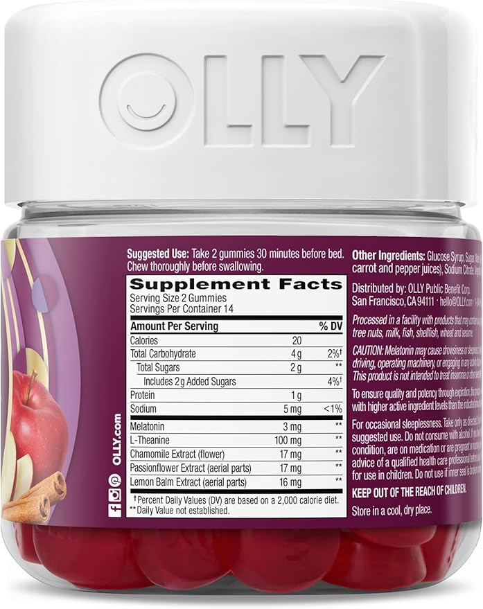 OLLY Sleep Gummy, Limited Edition, Melatonin, L-Theanine, Botanicals, Spiced Apple Cider - 28ct