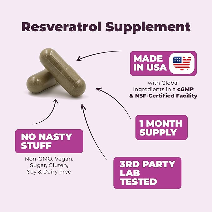 Japanese Knotweed Capsules - Resveratrol Supplement with 1000mg Japanese Knotweed, Green Tea Extract, Quercetin, Grape Extract. Potent Antioxidant for Healthy Aging & Cardiovascular Support. 60 Caps