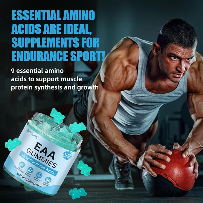 EAA Gummies: Essential Amino Acids All 9 Essential Aminos & Branched-Chain Aminos Non-GMO Gluten Free Vegetarian-Friendly 120 Gummie Blue Raspberry