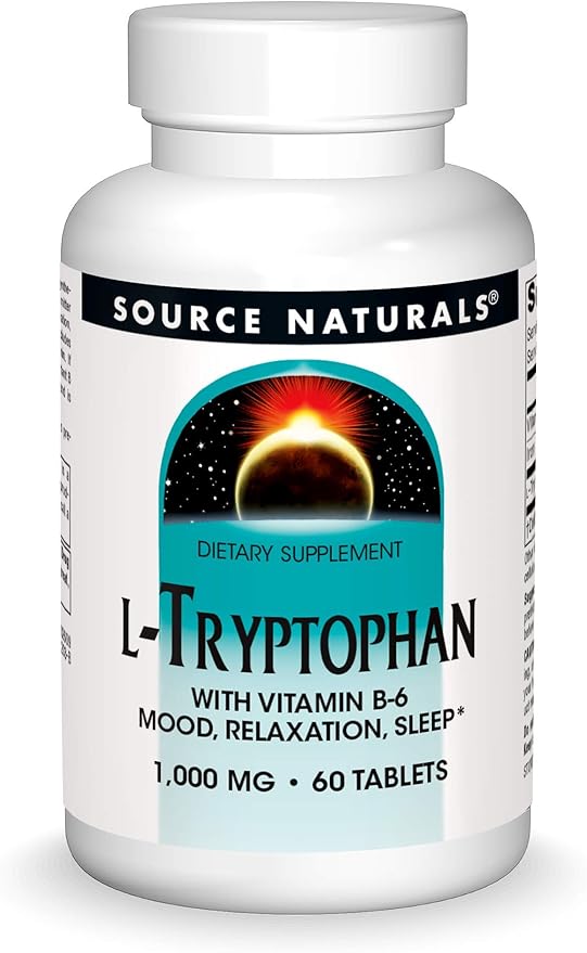 Source Naturals L-Tryptophan with Vitamin B-6 1000 mg Support Mood, Relaxation And Sleep - 60 Tablets
