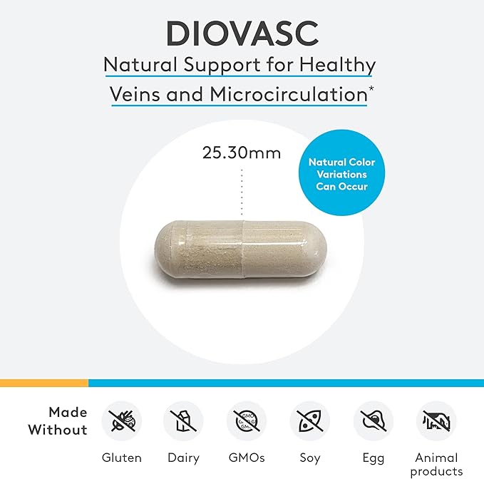 XYMOGEN DioVasc - Support for Healthy Veins, Capillaries, Blood Circulation - Micronized Diosmin for Enhanced Absorption - Blood Flow Supplement, Helps Promote Normal Lymphatic Drainage (60 Capsules)