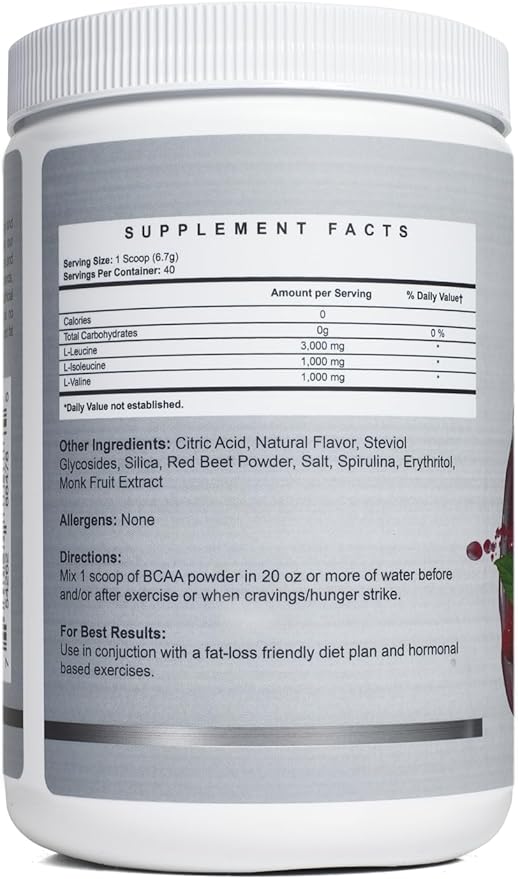 BCAA Pre Workout Powder for Moms | Naturally Sweetened with Stevia, Erythritol, & Monk Fruit to Help Build Energy Pre & Post Workout | 3:1:1 Ratio of Amino Acids | 40 Servings (Raspberry Lemonade)