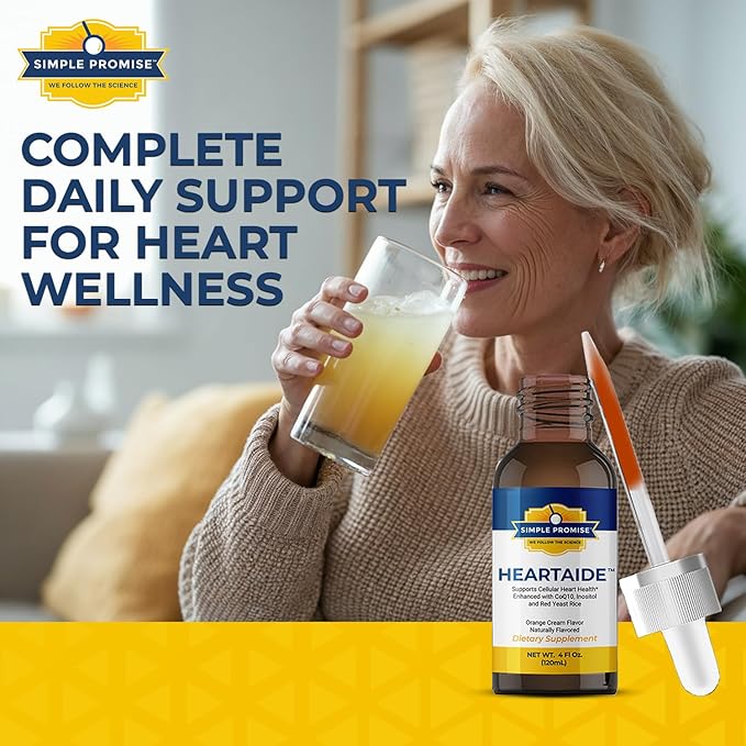Simple Promise HeartAide - Heart Health Supplement - Red Yeast Rice with CoQ10 (200mg & 100mg) & Inositol - Liquid Drops for Cholesterol & Cardiovascular Support - 4 fl oz, Orange Cream Flavor
