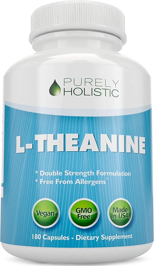 Purely Holistic L-Theanine 200mg (Double-Strength), 180 Vegan Capsules, 6 Month Supply, Non GMO & Gluten Free Ltheanine Vitamins