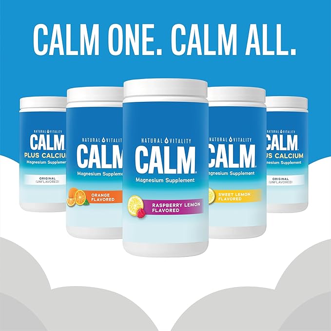 Natural Vitality CALM Magnesium Supplement Drink Mix Plus Calcium, Anti-Stress Drink Mix Powder, With Calcium, Vegetarian & Non-GMO, Raspberry Lemon, 8 oz