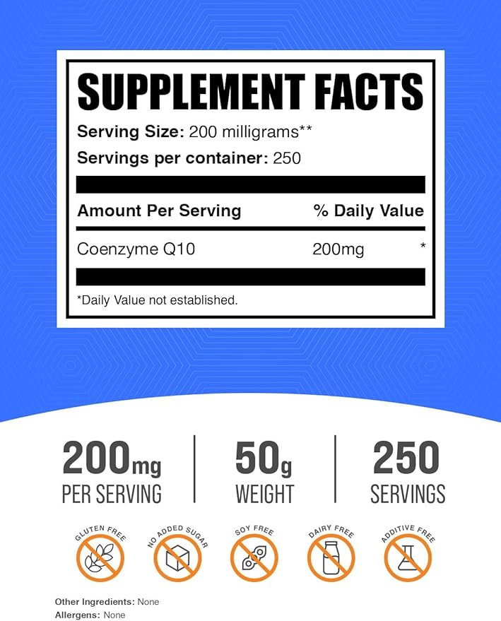 BulkSupplements.com Coenzyme Q10 Powder - CoQ10 Powder, CoQ10 200mg, CoQ10 Supplement - Heart Health Supplements, Gluten Free, 200mg per Serving, 50g (1.8 oz) (Pack of 1)