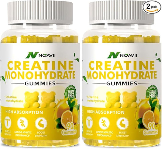 Creatine Monohydrate Gummies 5000mg for Men & Women, Chewables Creatine Monohydrate for Muscle Strength, Muscle Builder, Energy Boost, Pre-Workout Supplement-180 Lemon Gummies