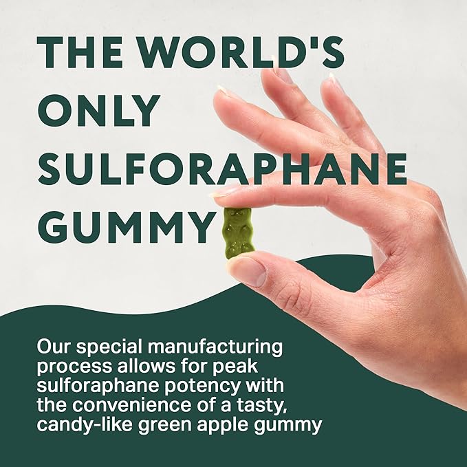 NeuroBrocc Sulforaphane Supplement Gummies - Potent Broccoli Sprout Extract Supplement - 60 Vegan Friendly Green Apple Flavor Gummies