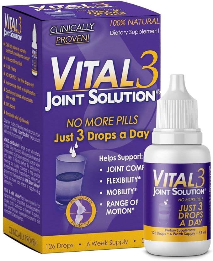 Vital 3 Joint Solution® Clinically Proven Liquid Knee Relief + Antarctic Krill Oil 1000 mg with Omega-3s EPA, DHA