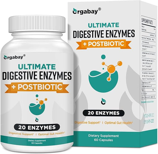 Digestive Enzymes 1000mg with Postbiotics, 20 Enzyme Blend for Bloating, Optimal Digestion and Gut Function, 60 Veggie Capsules