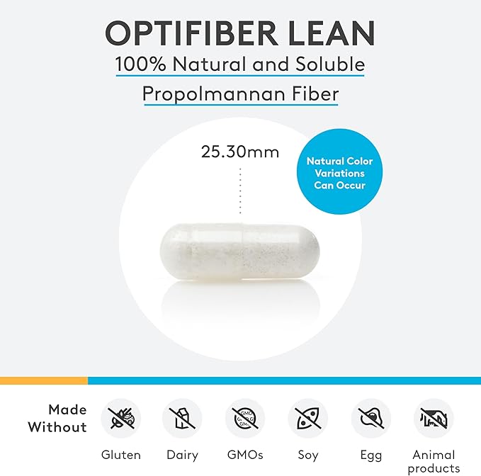 XYMOGEN OptiFiber Lean, Daily Fiber Supplement Pills - 100% Natural Soluble Propolmannan Dietary Fiber - Support Digestion, Satiety & Regularity - Serves as a Prebiotic (120 Capsules)