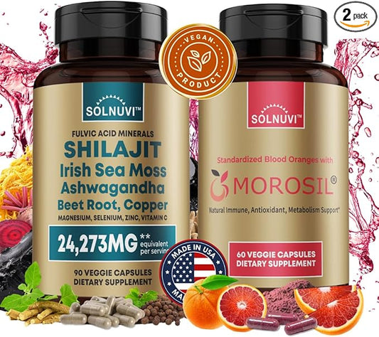 Ultimate Antioxidant Bundle - Shilajit Pure Himalayan Organic & Morosil - Fulvic Acid Trace Minerals, Irish Sea Moss, Ashwagandha, Copper, Beet Root - Non-GMO, Gluten-Free, Vegan Supplement