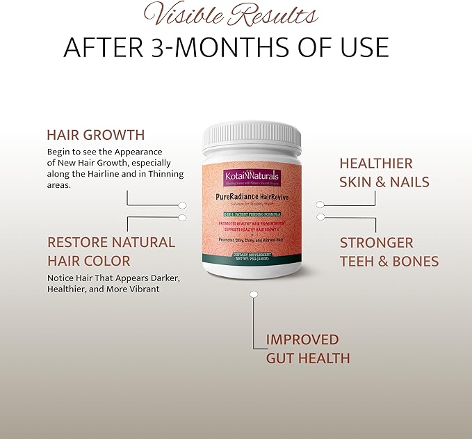 KotaiNNaturals Pure Radiance Hair Revive Unflavored Powder– 2-in-1 Supplement for Hair Growth & Gray Hair Reversal, Plus Collagen-Boosting Benefits for Skin, Nails, and Bones – for Men & Women