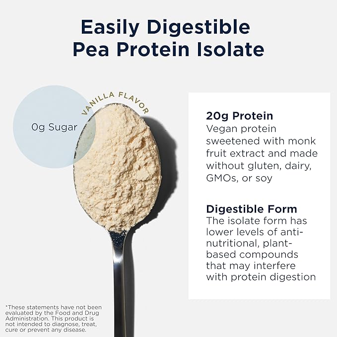 Designs for Health PurePea - 20g Vegan Pea Protein, Non-GMO Natural Drink Mix Powder Supplement, Vanilla (15 Servings / 450g)