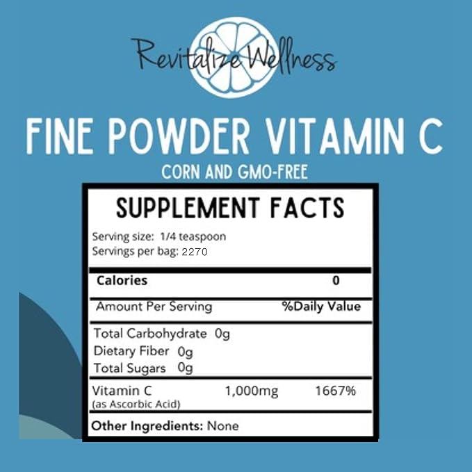Fine Powder Vitamin C as Ascorbic Acid | Pure, Sugar & GMO-Free | 1000 mg Vitamin C per Serving | 5 lb Bag