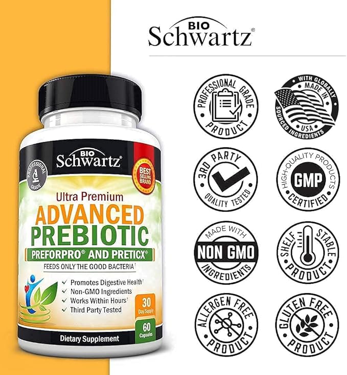 Advanced Prebiotics for Digestive Health - Fast Acting Gut Health Supplement with Clinically Validated Prebiotics for Women & Men for Healthy Gut Flora Bloating & Immune Support - 1 Month Supply