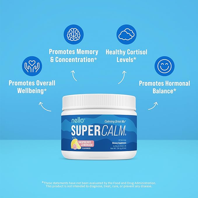 Supercalm Drink Mix - Ashwagandha KSM 66, Magnesium Glycinate, L-Theanine, Vitamin D3 - Ashwagandha Root Extract, Magnesium & L-Theanine Supplement - Focus & Support (30 Servings)