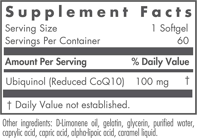 Nutricology CoQH-CF Ubiquinol 100mg Supplement - Un-Oxidized CoQ10, Supports Cardiovascular Health, Immune System Support, Stable, Bioavailable, Softgels - 60 Count