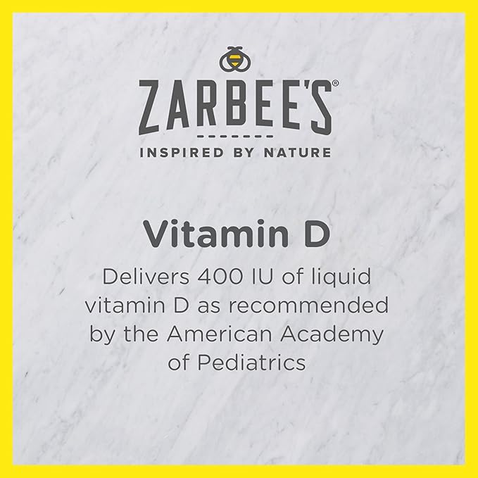 Zarbee's Vitamin D Drops for Infants, 400IU (10mcg) Baby & Toddler Liquid Supplement, Newborn & Up, Dropper Syringe Included, 0.47 Fl Oz