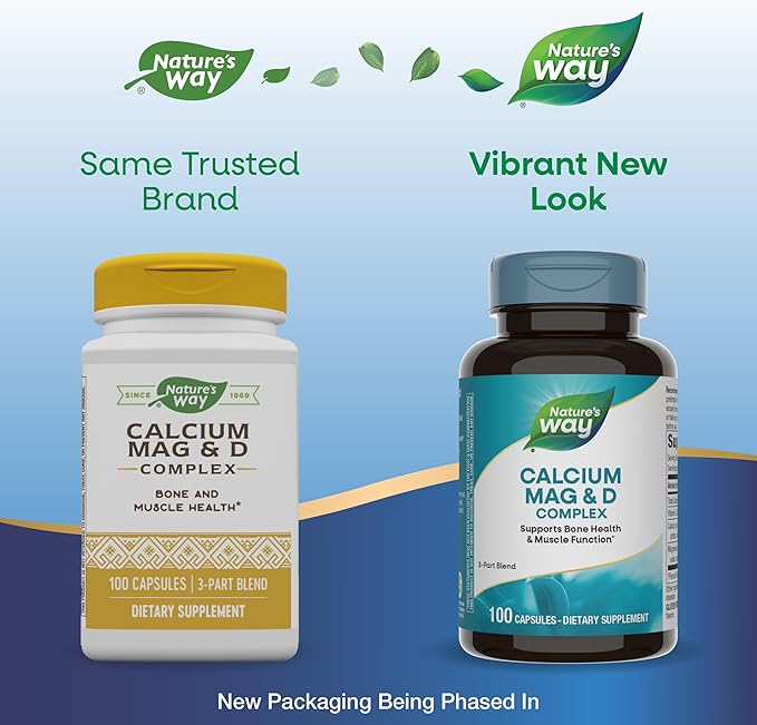Nature's Way Calcium Magnesium & Vitamin D Complex, Healthy Bones & Teeth, Muscle Function*, Muscle Relaxation,* with Vitamin D3, Gluten free, 100 Capsules (Packaging May Vary)