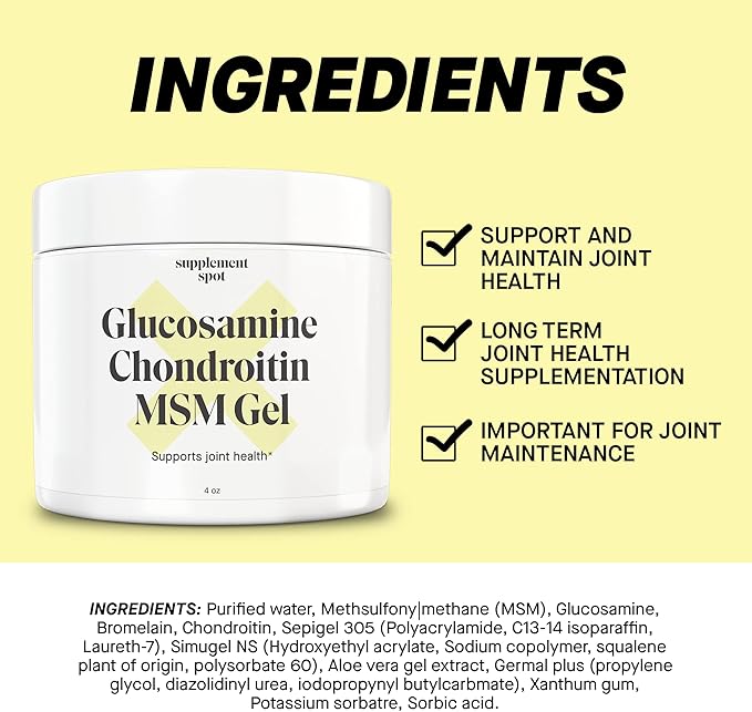 Glucosamine Chondroitin MSM Gel (4 oz) - with Glucosamine, Chondroitin, MSM & Bromelain to Support Joint Health– for Women & Men (90 Day Supply)