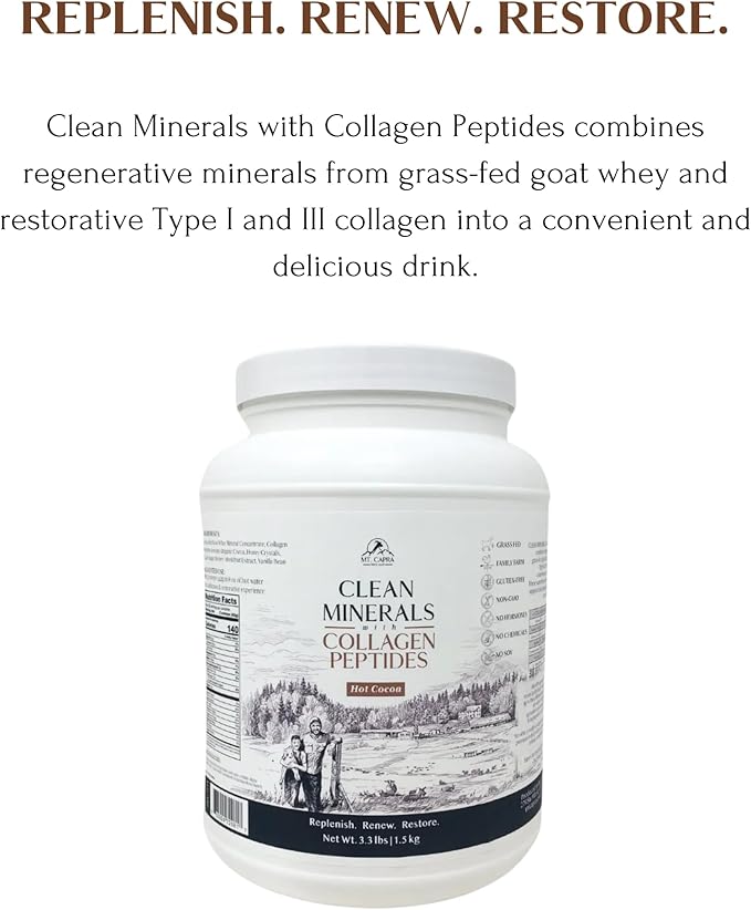 Clean Minerals with Collagen Peptides | Healthy Hot Cocoa with Minerals from Goat Milk Whey and Grass-Fed Type I and III Collagen Peptides for 10 g Protein | 35 Servings - 3.3 Pounds