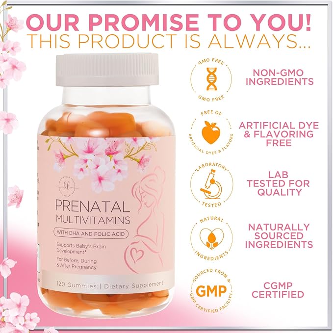 Prenatal Vitamins for Women with DHA & Folic Acid - Best Prenatal Multivitamin Gummies for Women, Brain Development Support, Folate, Vitamin C, D3 & B12, Pre Natal Pregnancy Supplement - 120 Gummies
